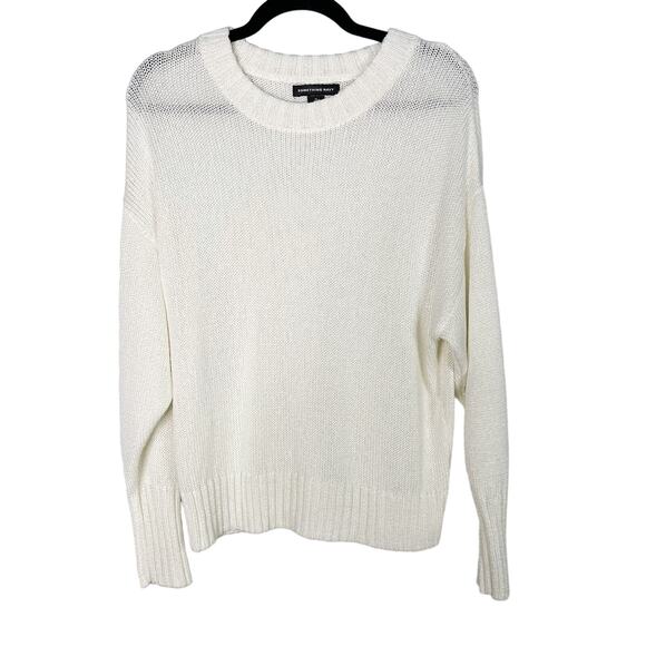 Something Navy Medium M Subtle Sheen Crew Neck Sweater Ivory Cream Long Sleeve - Picture 1 of 9